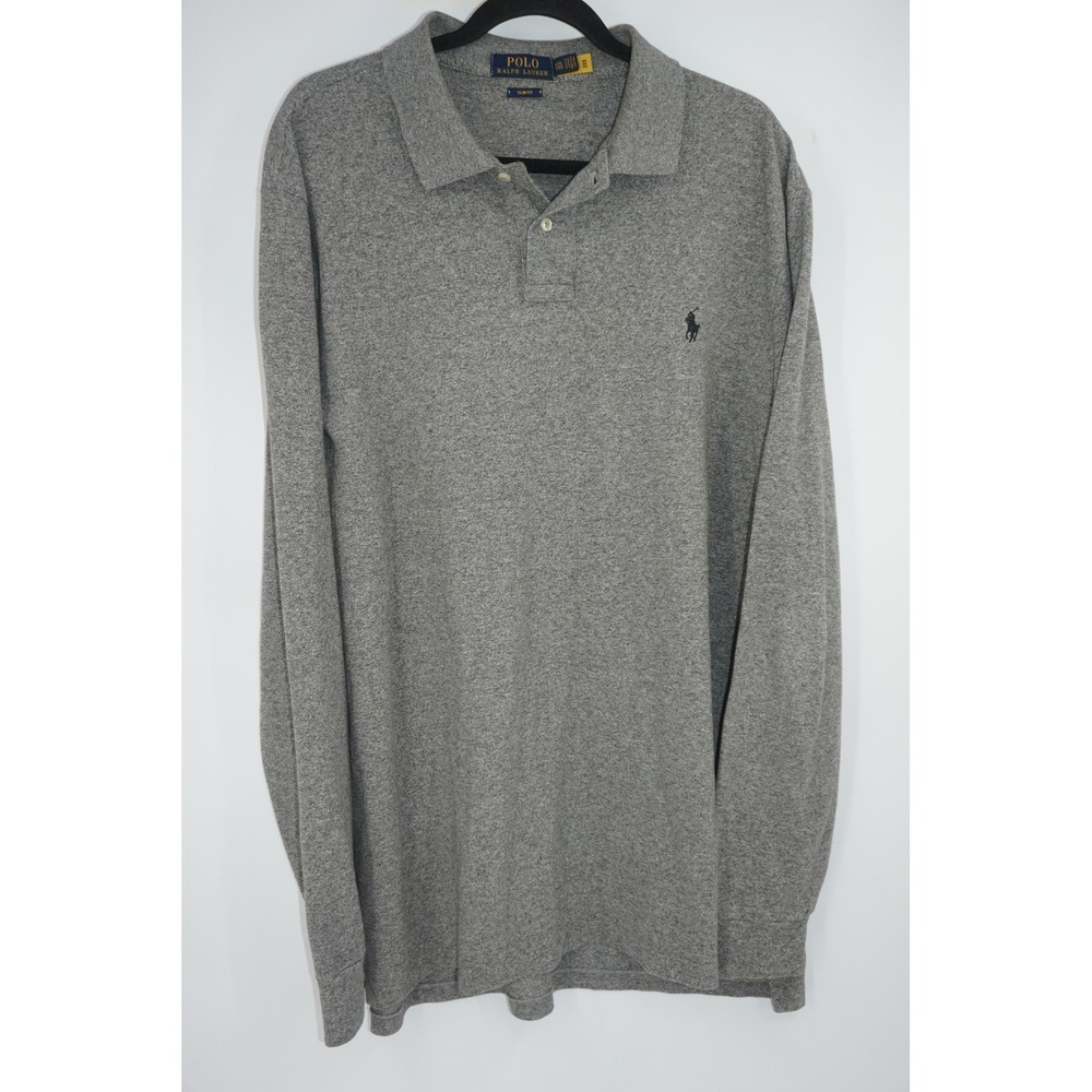 POLO Ralph‎ Lauren Long Sleeve Polo Shirt Men's 2XL Heather Gray Slim Fit Pony